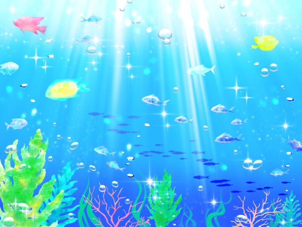 海に魚が泳いでいるイラスト画像